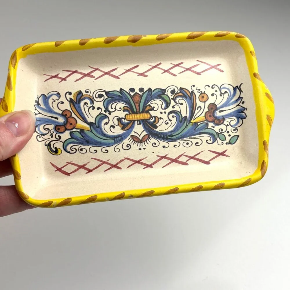 Meridiana‎ Ceramiche Hand-Painted Italian Rectangular Vanity Tray 6”x4” Trinket